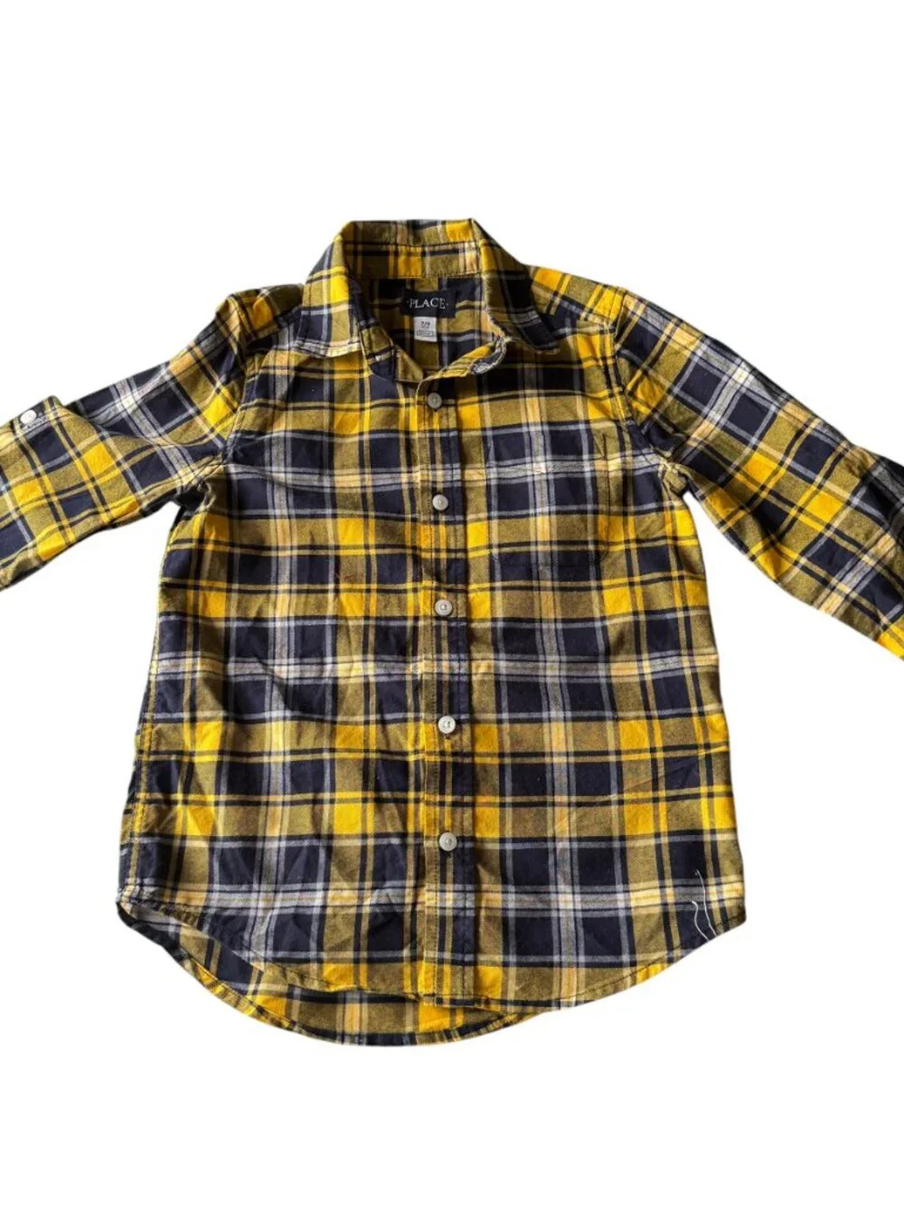 The Children's Place boys yellow and blue plaid button down collared shirt M